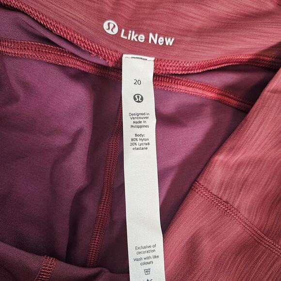 LIke New Lululemon Invigorate HR Leggings Heather Mulled Wine Sz 20 - Picture 8 of 10